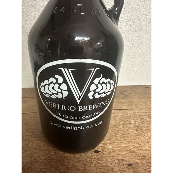 Vertigo Brewing 64 fl. oz Amber Glass Growler Bottle Jug Hillsboro Oregon Beer - Picture 7 of 13